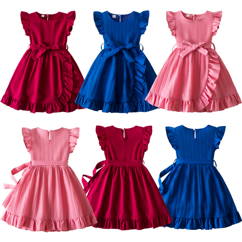 summer fashionable solid dress with a round collar