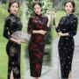 修身印花大码妈妈旗袍
