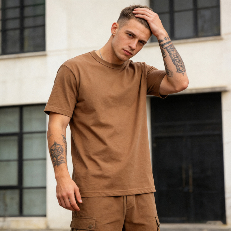 Okonkwo 230 Summer Cotton T-Shirt Smooth Fabric Solid Color Short-Sleeved Round Neck Basic Small Flap Pocket Pants T-Shirt Okonkwo 230 Summer Cotton T-Shirt Smooth Fabric Solid Color Short-Sleeved Round Neck Basic Small Flap Pocket Pants T-Shirt