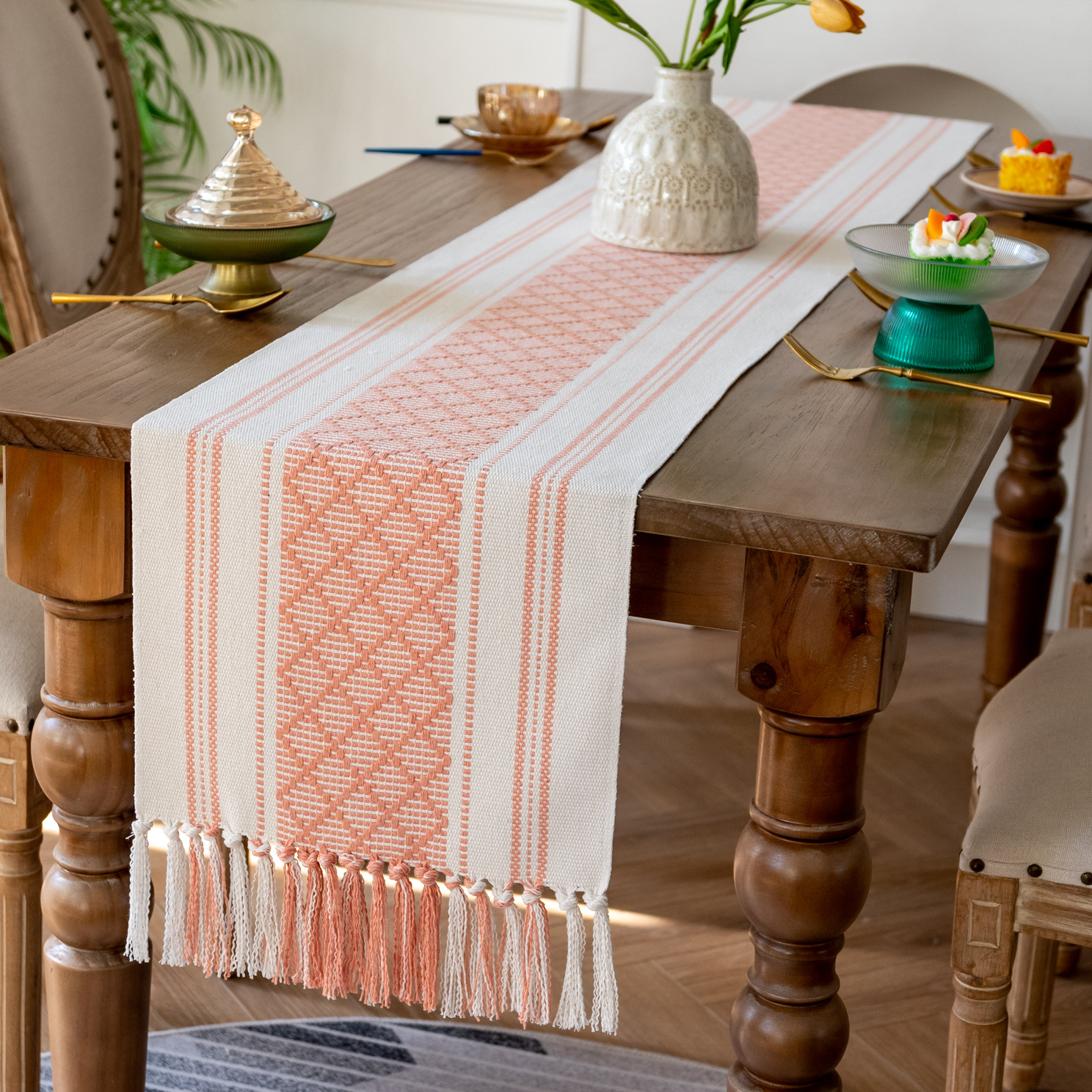 핑크 그리드 (수제 테이블 플래그)