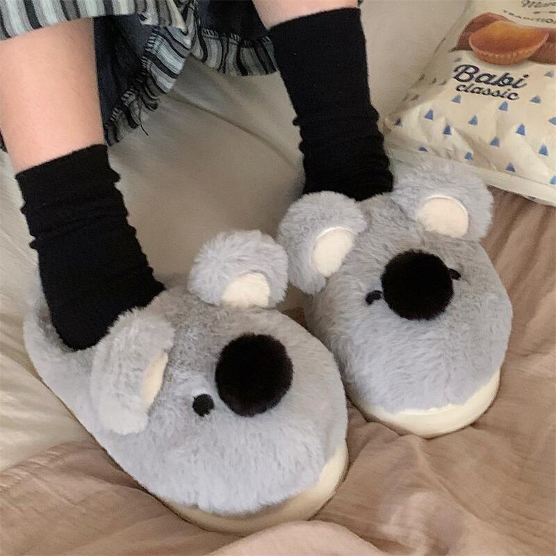2025 Winter New Cute Cartoon Koala Stuffed Warm Home Cotton Shoes Women's Soft Cute Baotou Cotton Slippers
