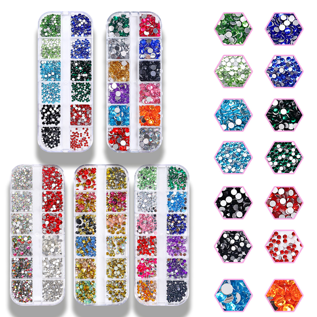 Set de joyas de uñas 12 barras de joyas taladro de uñas largo taladro de fondo plano mezclado taladro de forma especial superbrillante accesorios de uñas