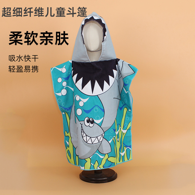 Microfiber Children's Bath Towel Hooded Cloak Cartoon Children's Printed Cloak Plus Swimming Absorbent Quick-Drying Towel