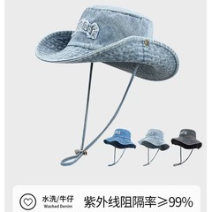 美式复古牛仔帽水洗做旧牛仔渔夫帽女日系大檐户外登山帽遮阳帽