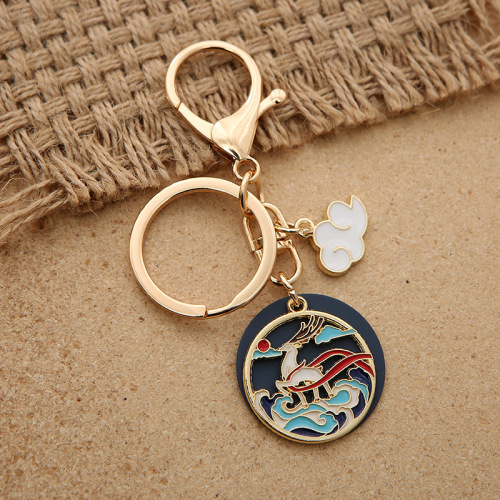Creative Chinese style series keychain pendant white deer cat koi rabbit bag personalized couple alloy pendant