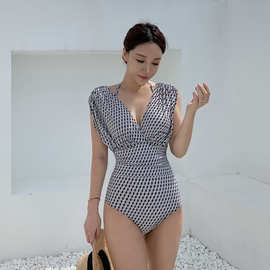 源头工厂2021新款连体泳衣女韩版法式露背绑带用砖比基尼跨境货源