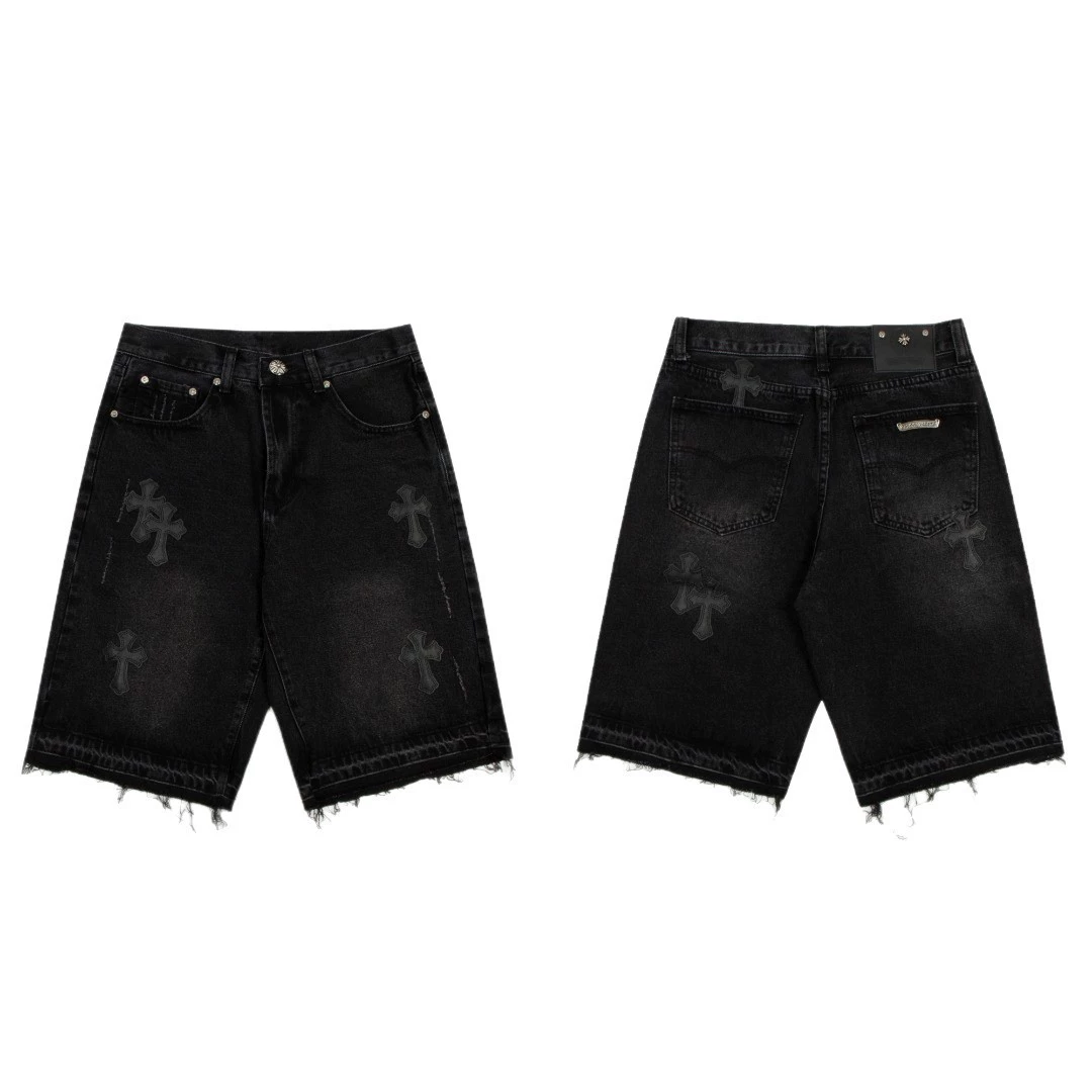 25 новых ChromeHeartsCH Crow Cross Leather Label мужские и женские летние свободные casual джинсовые шорты