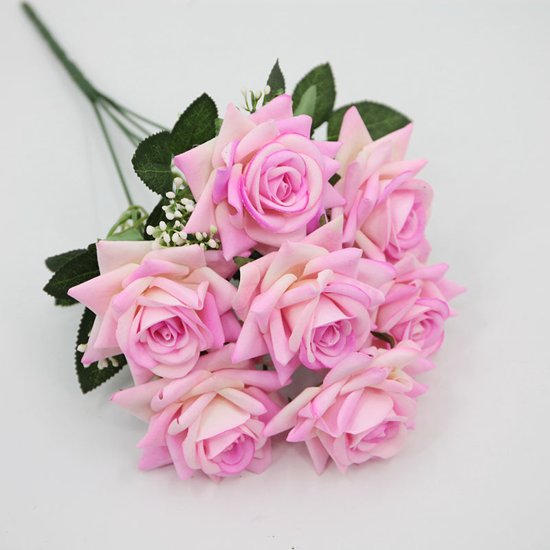 Flor de rosa simulada 7 mandos de franela rosa roja decoración del hogar decoración de la boda decoración transfronteriza flor falsa al por mayor