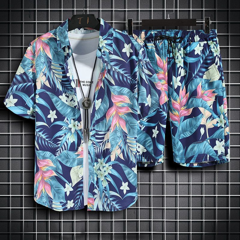 Hawaii Holiday ropa de playa traje casual de moda para hombres camisa de manga corta para hombres pantalones cortos sueltos ropa hermosa camisa floral