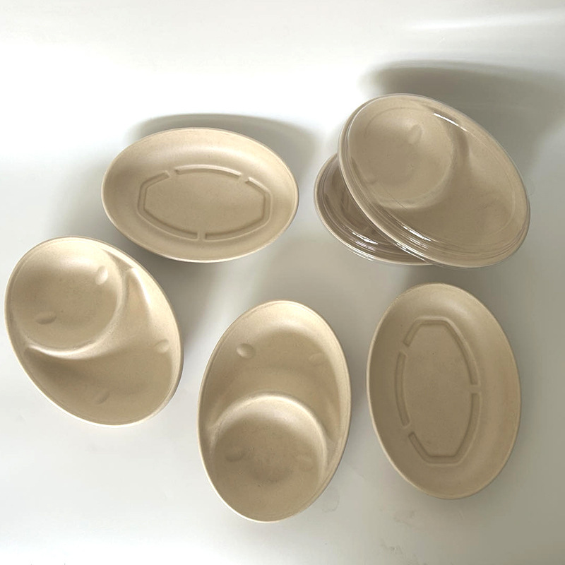 Disposable pulp lunch box 850 ml oval box degradable take-out packaging fitness light salad bowl wholesale