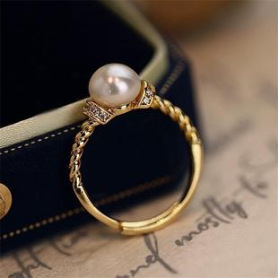 Zhuji Pearl Body s925 Sterling Silver Twist Natural Freshwater Pearl Ring Exquisite Hand White Adjustable Size