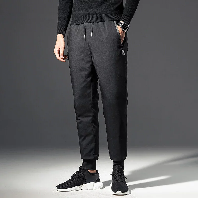 Зимние модные повседневные пуховые штаны, утолщенные теплые ветрозащитные белые леггинсы на утином пуху, верхняя одежда, Холодостойкие спортивные штаны