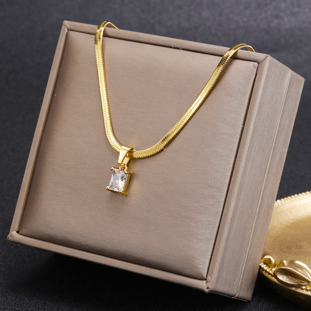 (Cross-border trading), necklace with zircon, blade stainless steel, chain for key bag , accessory, simple and elegant design 4