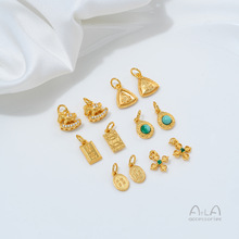 强保色铜镀24K真金镶锆石葫芦木马吊坠手工diy手项链饰品沙金配件