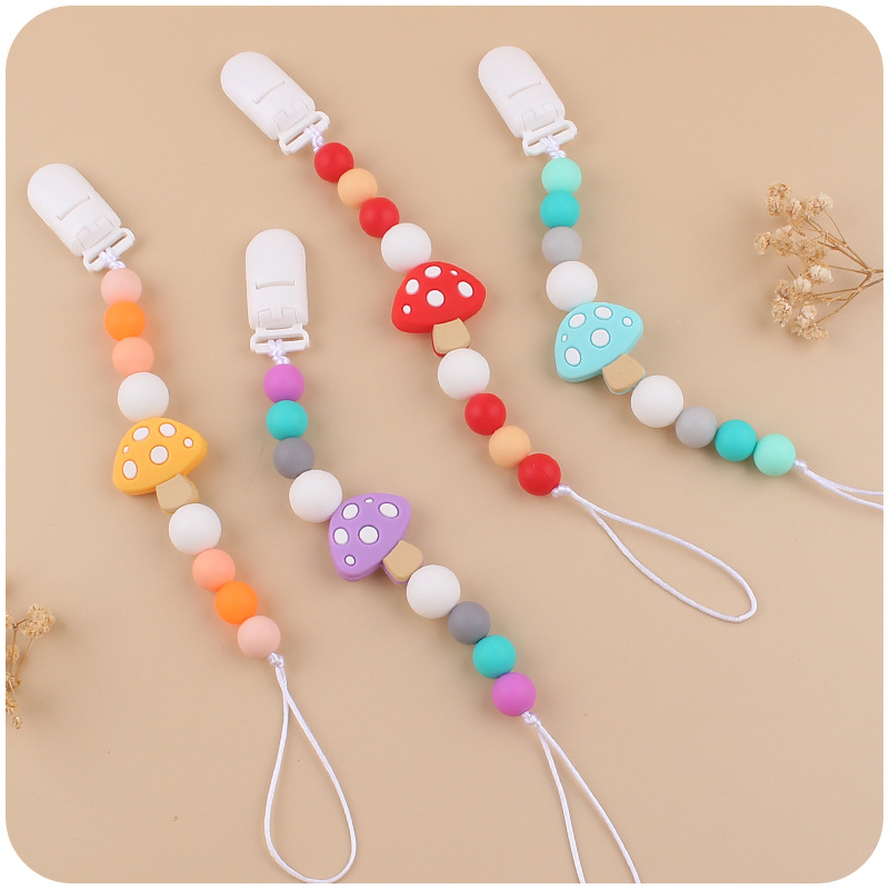 Nuevo bebé suministros dibujos animados seta mordedor creativo bebé lindo silicona mordedura chupete cadena anti-gota cadena