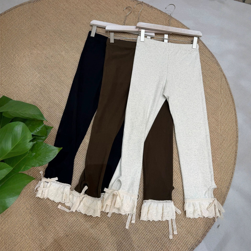 2026 Autumn New Japanese Style Mori Girl Embroidered Pure Cotton Straight-Leg Leggings Slimming Casual Knit Cropped Pants Versatile