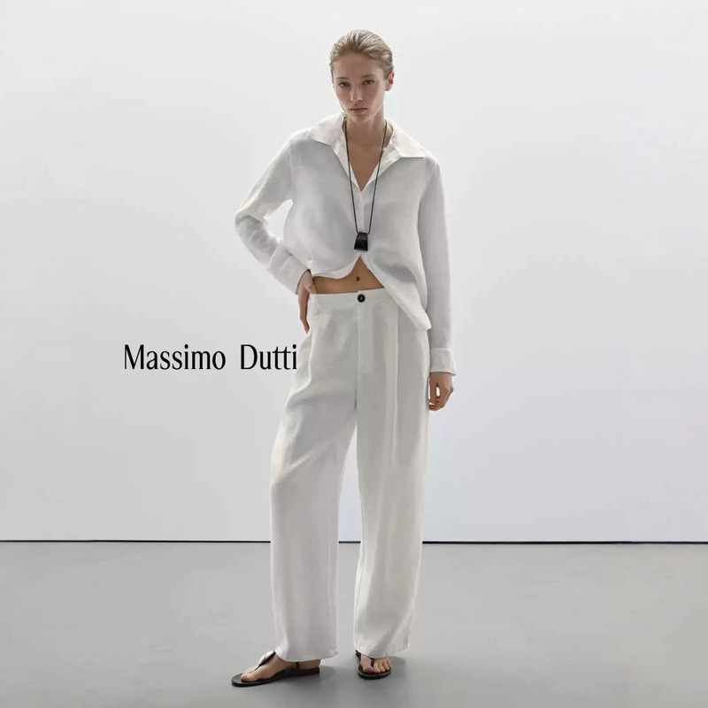 Spring and Summer New Style Massimo Dutti2026 Women's High-End White Lightweight Pure Cotton Long-Sleeved Shirt Top Spring and Summer New Style Massimo Dutti2026 Women's High-End White Lightweight Pure Cotton Long-Sleeved Shirt Top