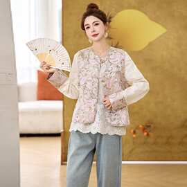 新中式提花马夹蕾丝衫两件套女2025春季新品坎肩珠扣马甲小衫上衣