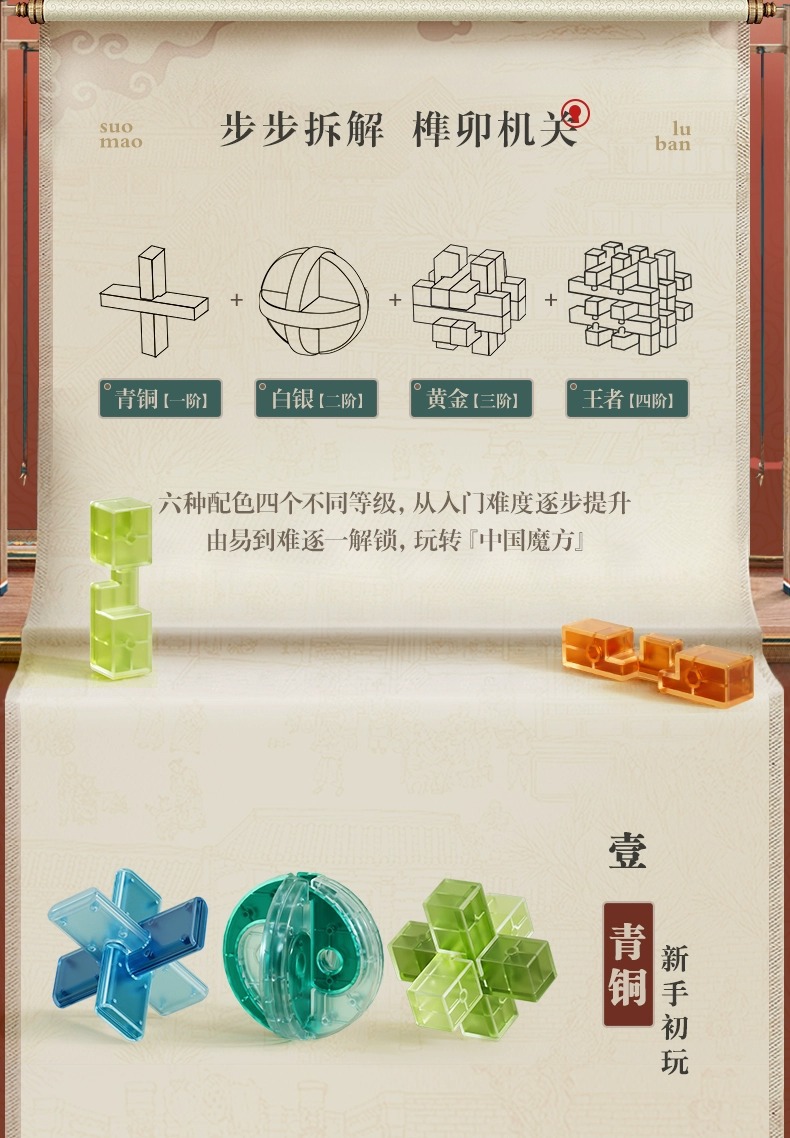 新品国潮鲁班锁拼装解孔明锁小学生解扣榫卯全套儿童益智力积木玩具详情7