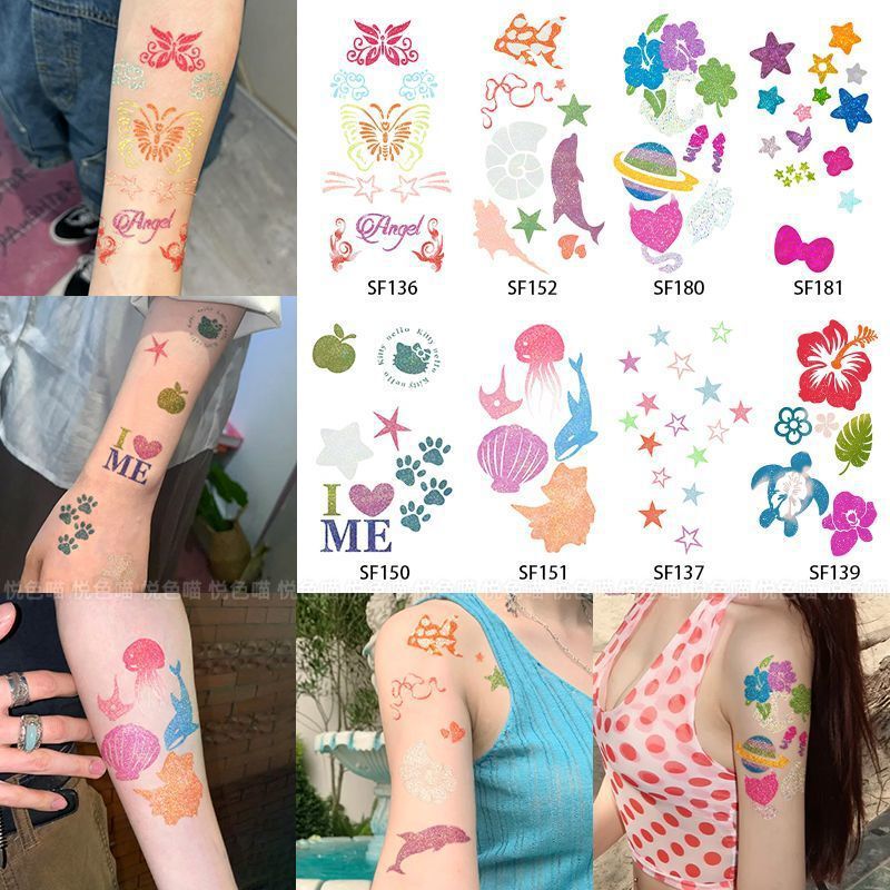 Summer Party Bling-Bling Glitter Tattoo Stickers Fairy Butterfly Retro Hot Girl Sequin Photo-Taking Magic Tool