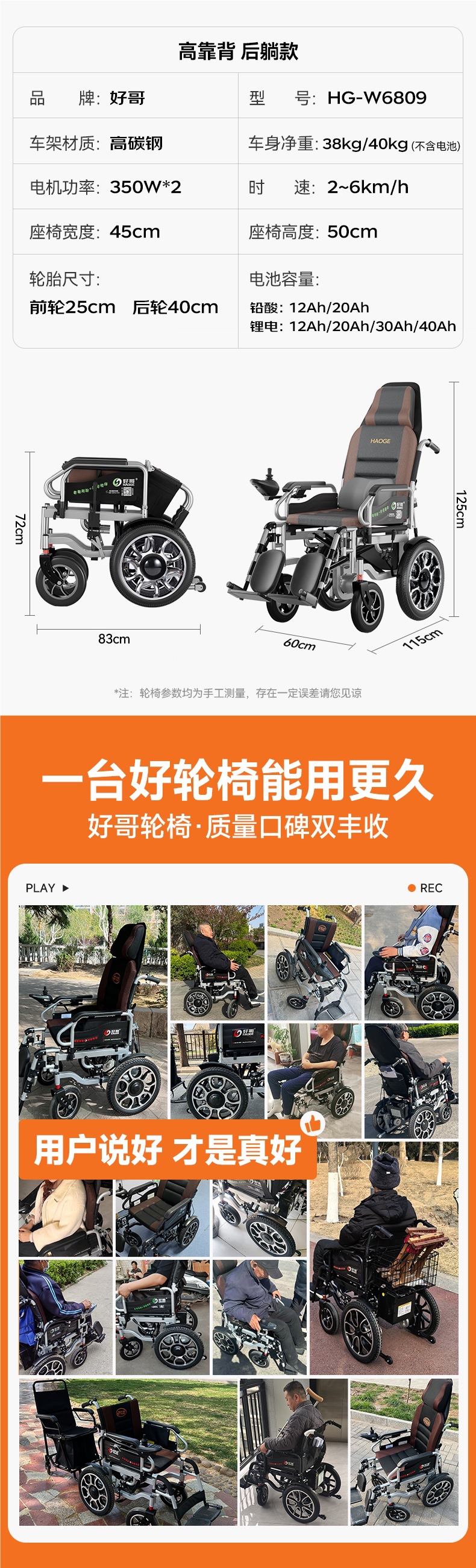 Haoge Electric Wheelchair Intelligent Fully Automatic Portable Folding Lightweight Elderly Scooter for the Elderly and Disabled