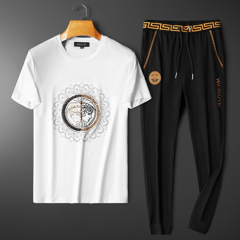 European station 2023 summer trend mercerized cotton short sleeve sports leisure suit men D320-T27772-P205