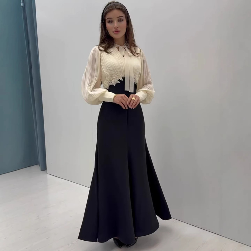 2026 Autumn New European and American Style Long Elegant Patchwork Waist-Cinching Dress for Foreign Trade 2026 Autumn New European and American Style Long Elegant Patchwork Waist-Cinching Dress for Foreign Trade