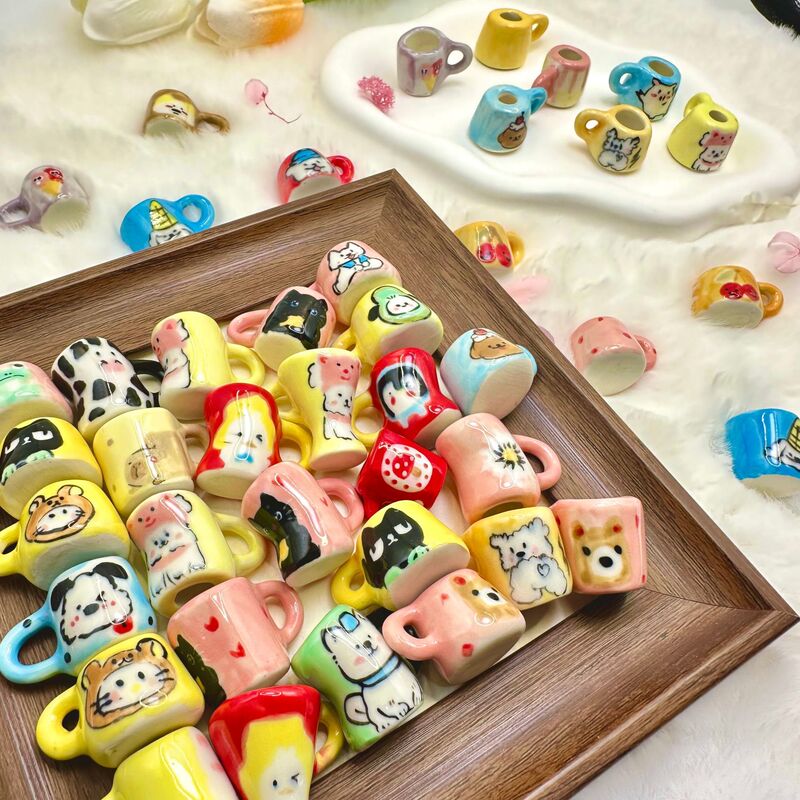 ミニセラミックカップ手描きペンダントアクセサリー手作り DIY 素材ペンダントネックレスアクセサリーセラミック小物|undefined