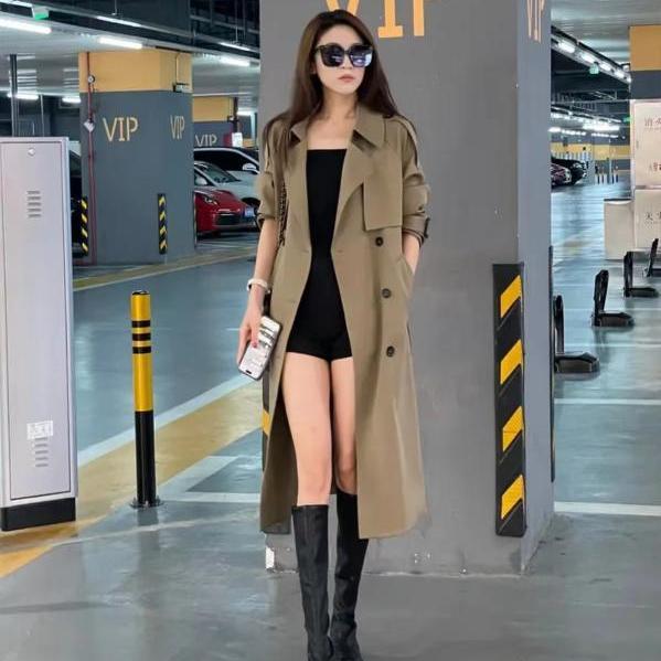 上新过膝风衣女装2025春秋气质设计英伦双排扣中长款宽松外套|undefined