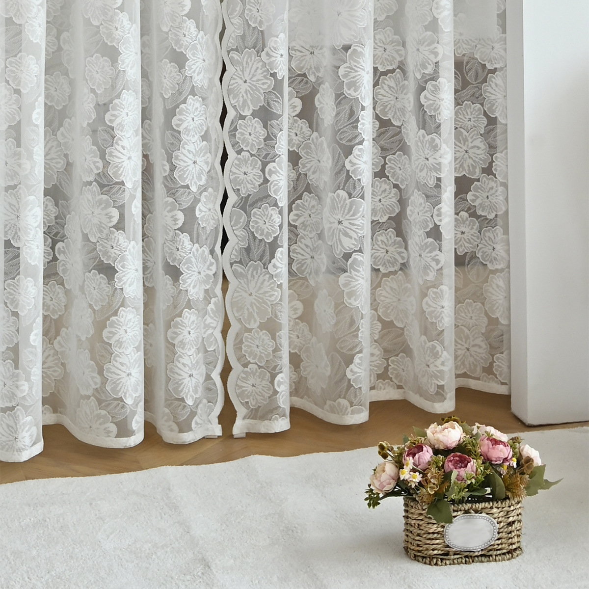 SHEIN nueva generación de decoración de cortina de puerta de encaje de urdimbre de encaje de camelia transfronteriza