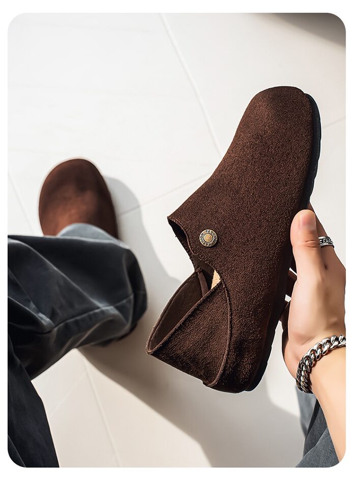 Giày lười nam bít mũi da lộn kiểu mule mũi tròn, gót vừa 3–5 cm, hai kiểu mang có thể kéo gót — Y6761 màu be, Y6761 màu kaki, Y6761 màu nâu cà phê chi tiết 24