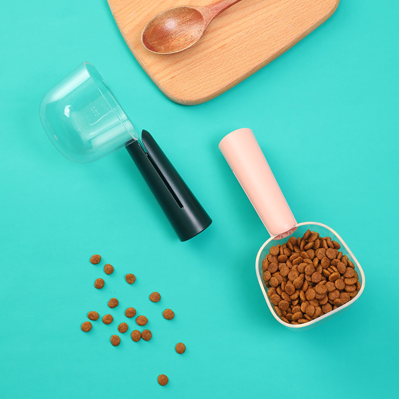 Transparente con cuchara de escala cuchara de comida para gatos de gran capacidad de alimentación pala clip integrado clip de sellado de alimentos para perros suministros para mascotas