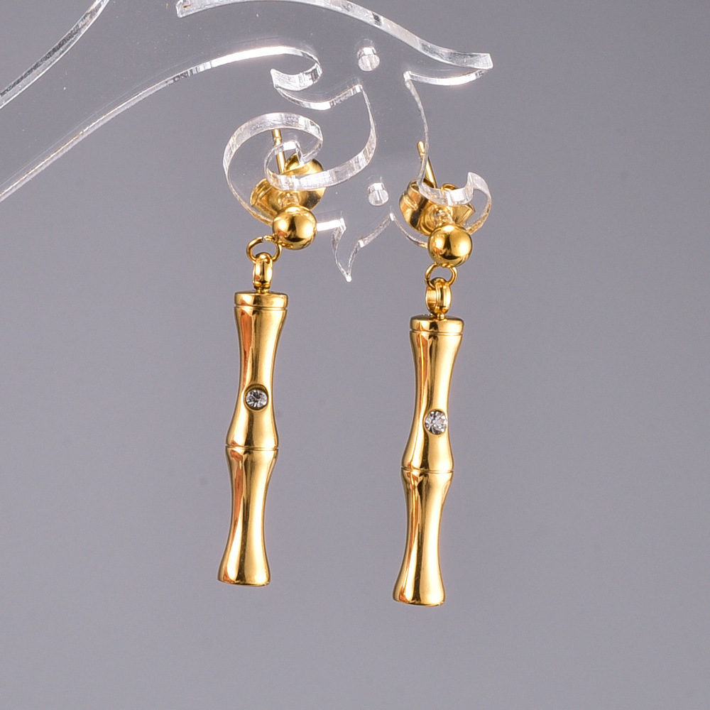 Fashion Bamboo Sticks Chain Earring Gold Titanium Steel Earrings Wholesale display picture 4