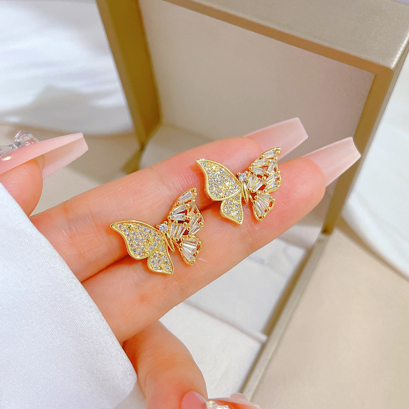 Titanium Steel, Copper Material Sweet Butterfly Titanium Steel Copper Inlay Zircon Earrings Necklace