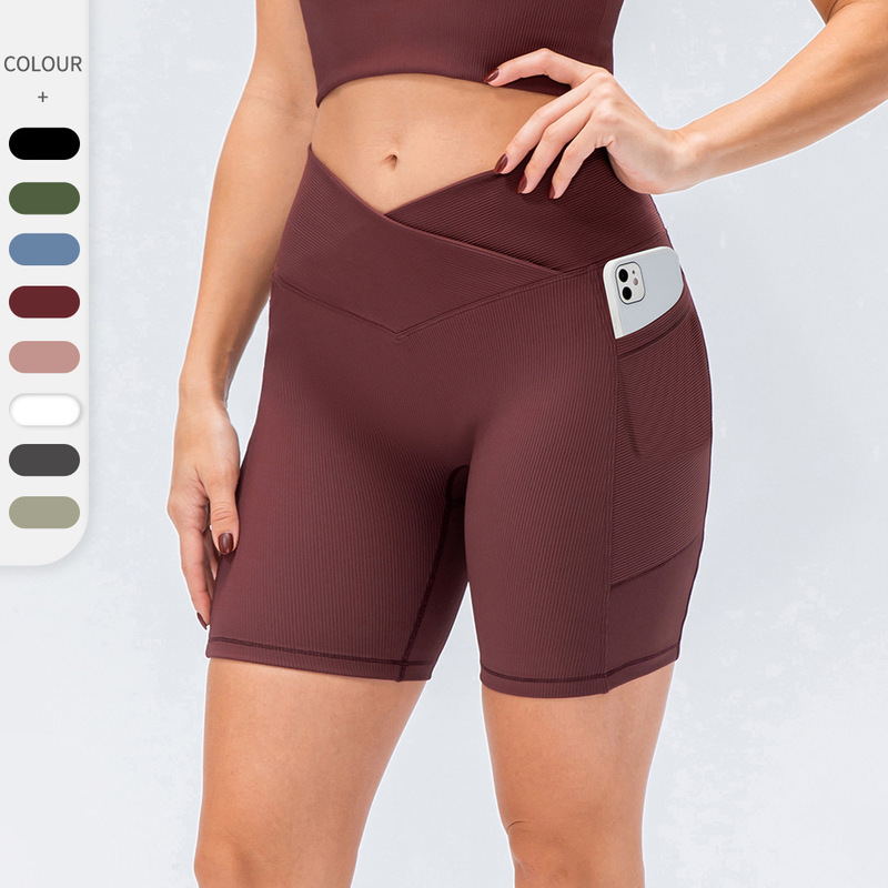 New Women's Yoga Shorts Cross Waist Tight Fitness Pants Flap Pocket Pants High Waist Hip Lifting Running Sports Shorts 12433 New Women's Yoga Shorts Cross Waist Tight Fitness Pants Flap Pocket Pants High Waist Hip Lifting Running Sports Shorts 12433