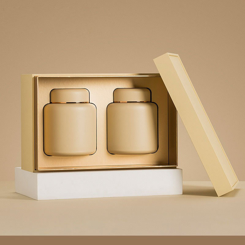 通用茶叶包装岩茶半斤普洱不锈钢茶叶罐两罐装高档礼品盒空盒天汇