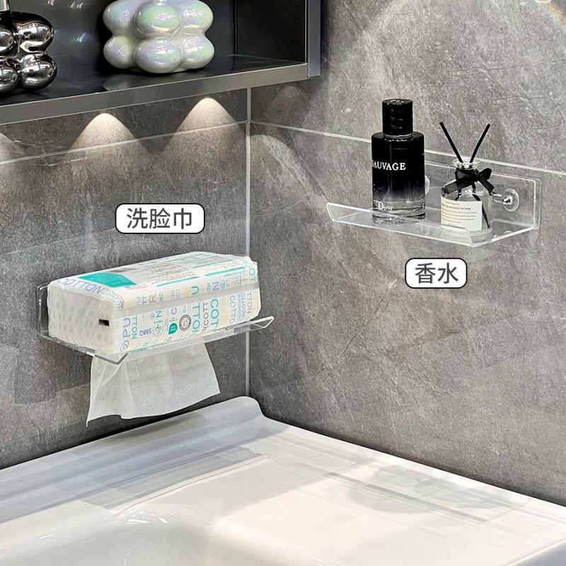 Washbasin Wall Washcloth Storage Box Bathroom Wall-Mounted Acrylic Cotton Soft Towel Storage Rack Roll Paper