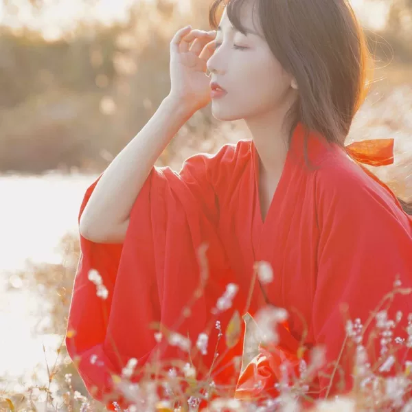 Red big -sleeved shirt+red collar inside delivery band