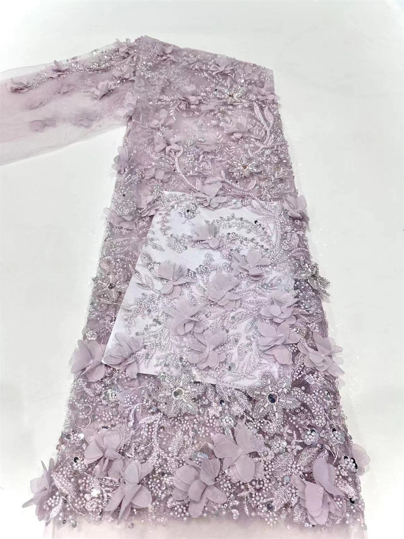 Tejido de bordado de mano pesada pura perla de sequela de perlas tela de malla de tubo de perlas de alta fijación vestido de boda vestido de tela image 10