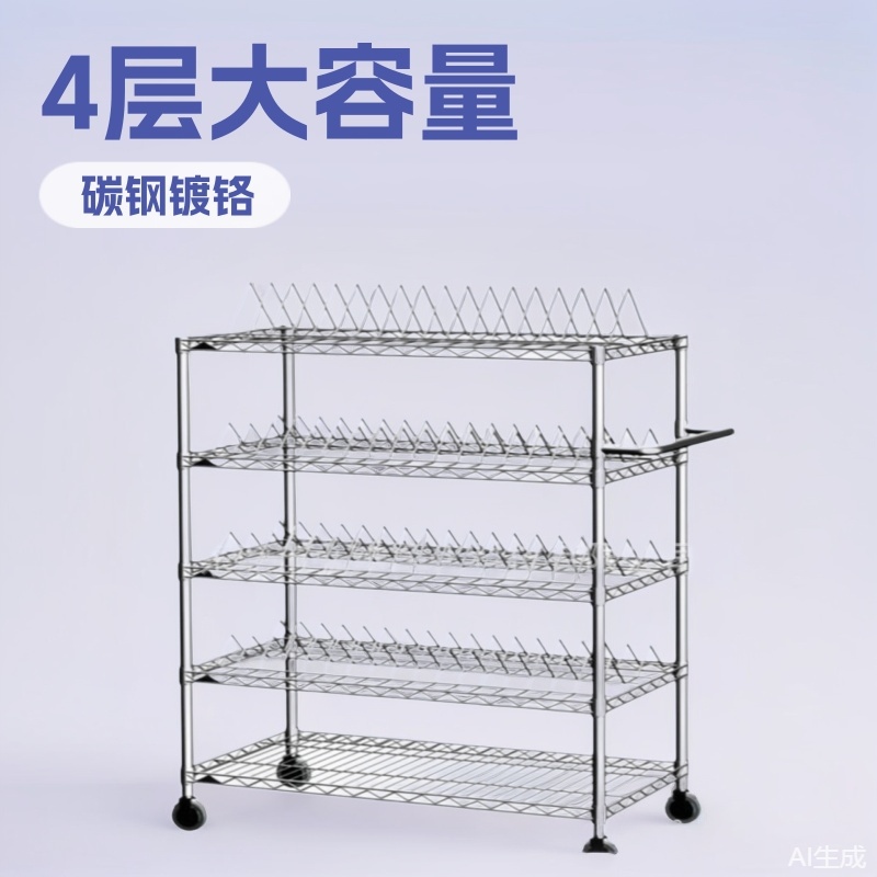 不锈钢货架物料架 4层线网货架 碳钢镀铬置物架 仓库物料货架