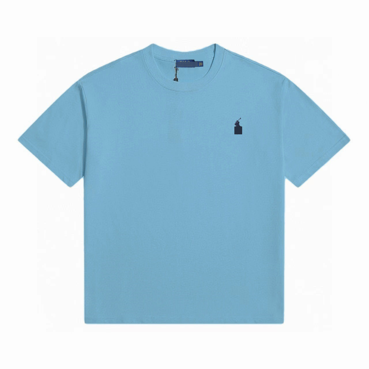 티셔츠 하늘색 녹색 라벨