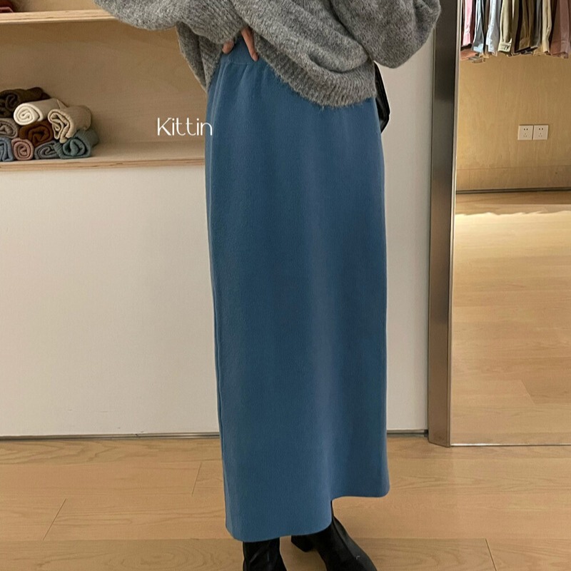 Clearance non-return knitted skirt mid-length sheath slimming one-step skirt high waist loose thick straight skirt