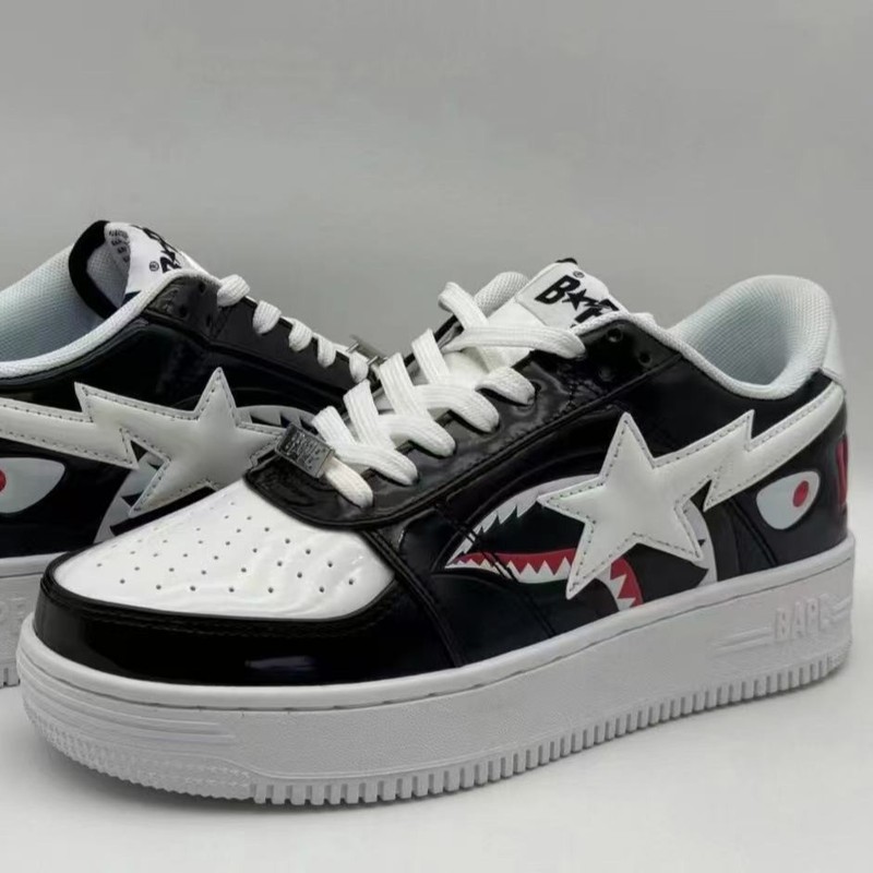 BAPESTA SK8 DUNK ブラック ホワイト シャーク パテントレザー トレンド カジュアル バイブ ロートップ スポーツ スケートボード シューズ|undefined