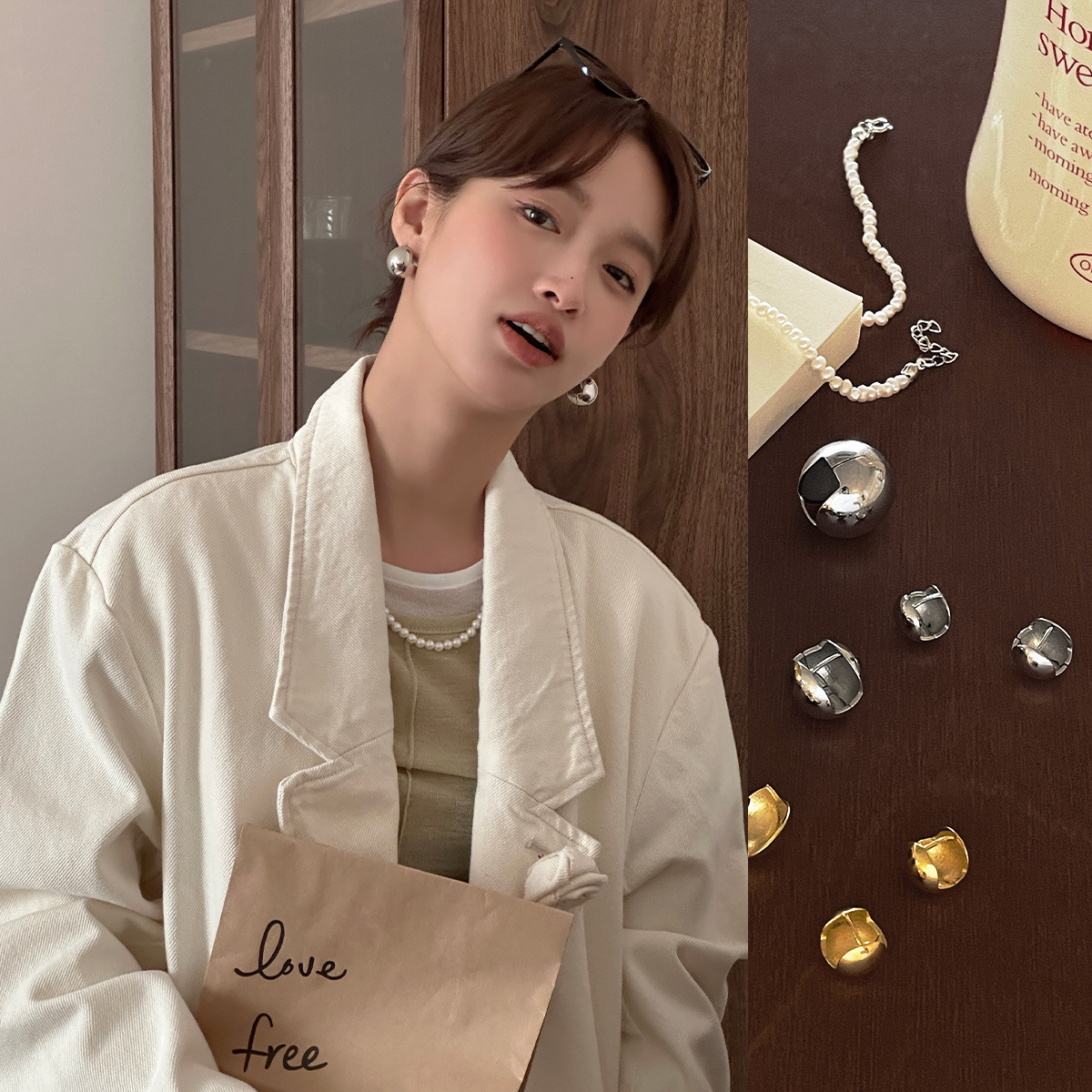 歐美復古圓球耳環女簡約小眾高級感銀針耳扣秋冬百搭新款耳飾