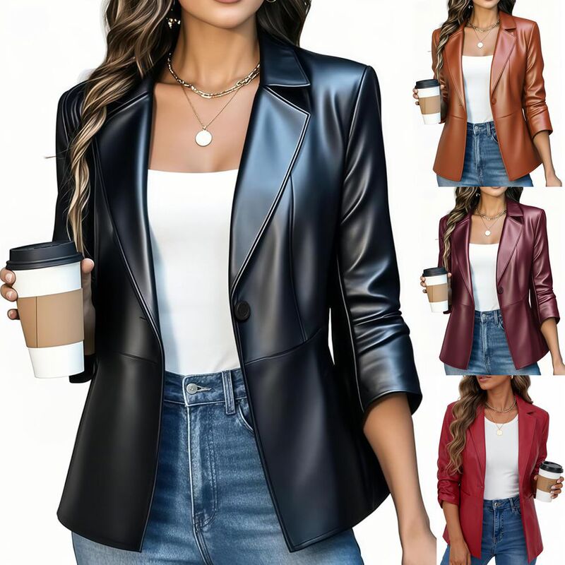 2026 European and American Cross-Border Amazon Spring & Fall New Pu Motorcycle Leather Suit Jacket Slim Casual Work Clothes for Women 2026 European and American Cross-Border Amazon Spring & Fall New Pu Motorcycle Leather Suit Jacket Slim Casual Work Clothes for Women