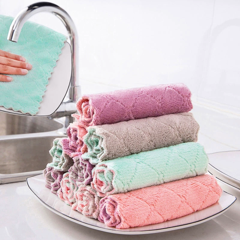 Double-Layer Coral Velvet Dishcloth, Super Absorbent, Thickened, Multiple Sizes