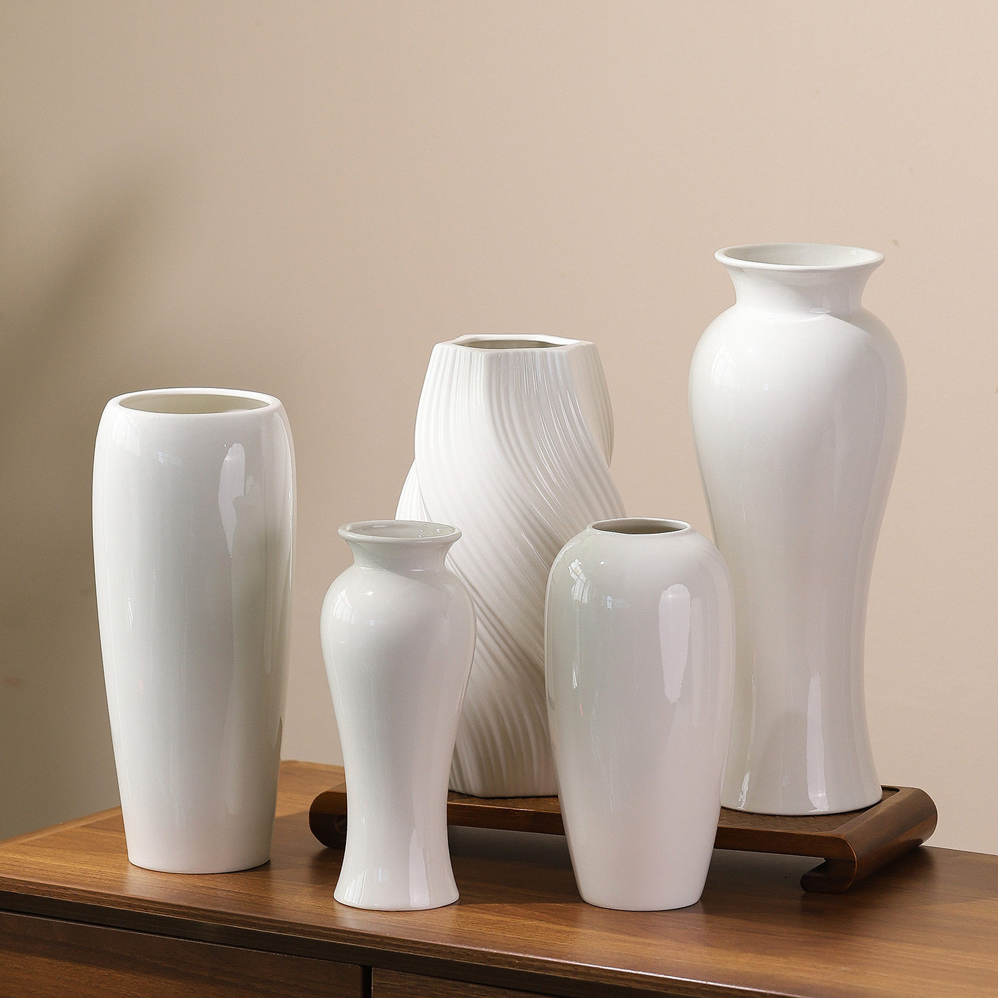 Ins Style Vase White Ceramic Flowers Hydroponic Scandinavian Style Simple Flower Arrangement Simple Flower Vessel Living Room Dining Table Dried Flowers