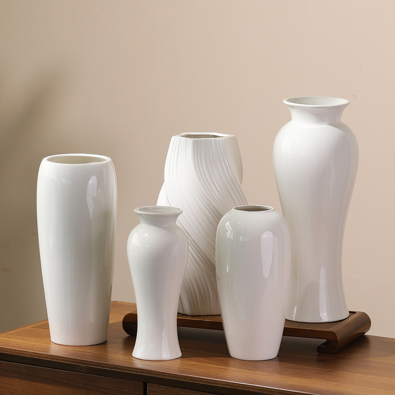 New Chinese-Style Vase, White Ceramic, Fresh Flowers, Hydroponics, Nordic-Style Simple Flower Arrangement, Minimalist Flower Vessel, Living Room Dining Table, Dried Flowers New Chinese-Style Vase, White Ceramic, Fresh Flowers, Hydroponics, Nordic-Style Simple Flower Arrangement, Minimalist Flower Vessel, Living Room Dining Table, Dried Flowers