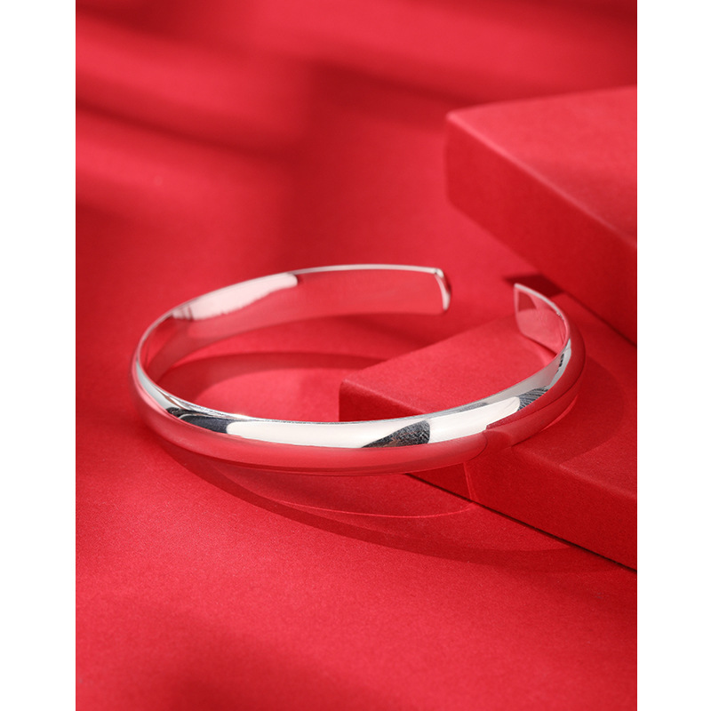 Pulsera de plata brillante para mujer 999 plata esterlina madre clásico abierto anillo liso sólido imperial concubina pulsera de plata pura para ancianos