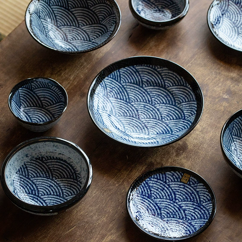 Официальная аутентичная японская импортная волнистая подглазурная большая миска для лапши, керамическая посуда, тарелка с фруктами в японском стиле